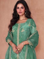 Aqua Green Faux Georgette Party Wear Sharara Suit